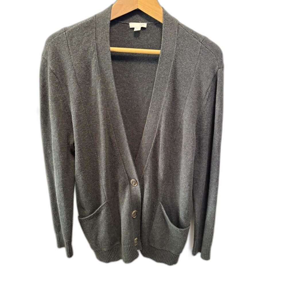 J.Jill Women’s M Gray Cashmere Wool Blend Cardigan Button Front Pockets